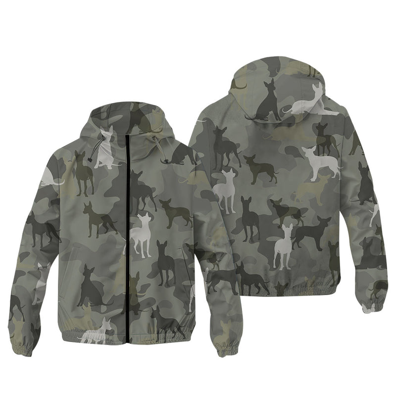 Mexican Hairless Camouflage Windbreaker - Camo Dog Print Hooded Jacket