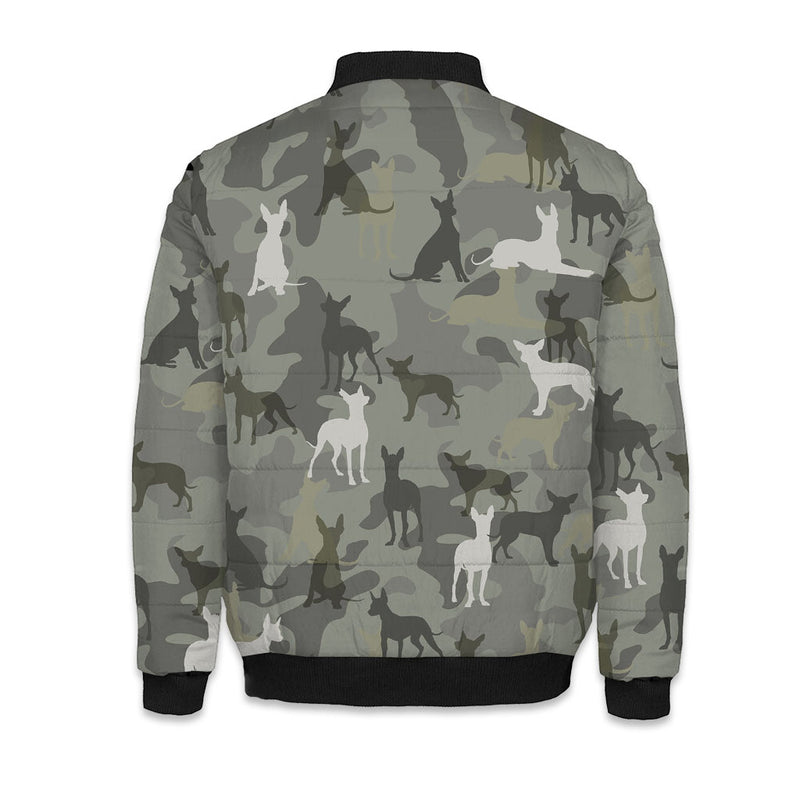 Mexican Hairless Dog Camo Puffer Bomber Jacket