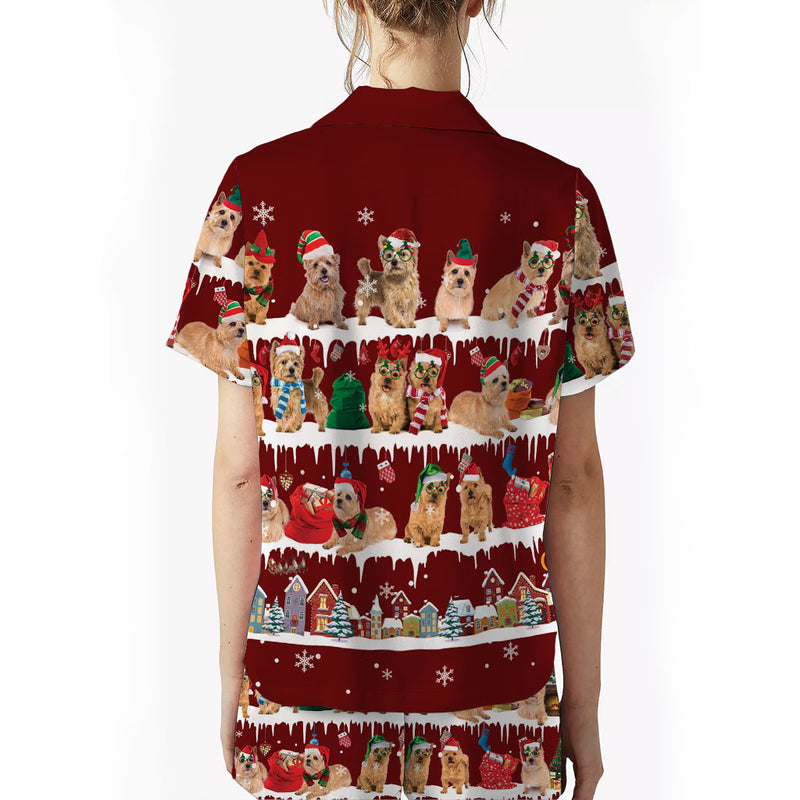 Norwich Terrier Dog Christmas Short Satin Pajama Set