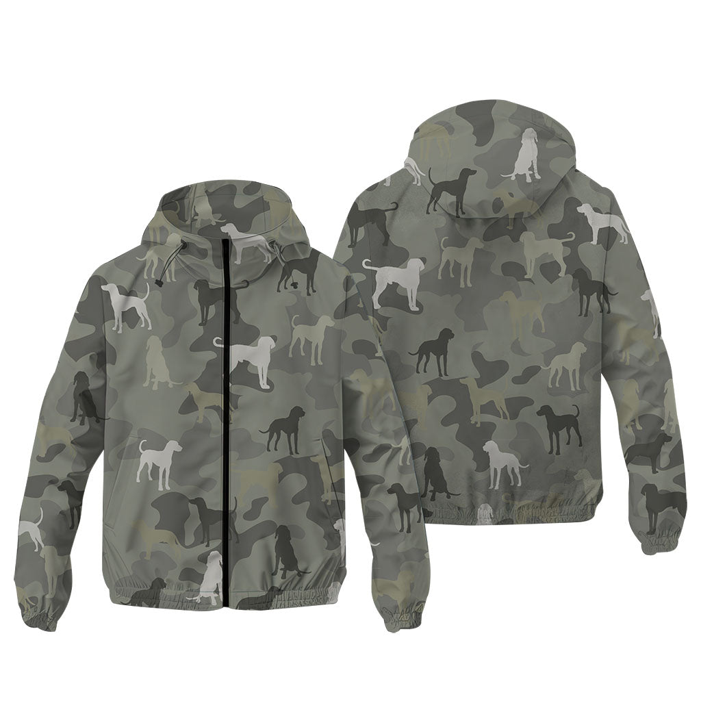 Redbone Coonhound Camouflage Windbreaker - Camo Dog Hooded Jacket