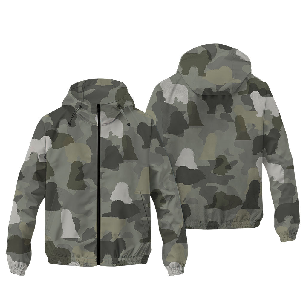 Schapendoes Camouflage Windbreaker - Camo Dog Print Hooded Jacket