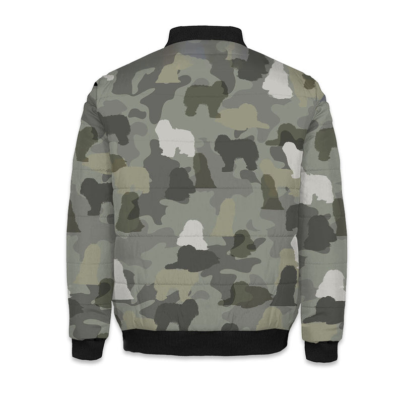 Schapendoes Camo Puffer Bomber Jacket - Warm Winter Coat For Dog Lover