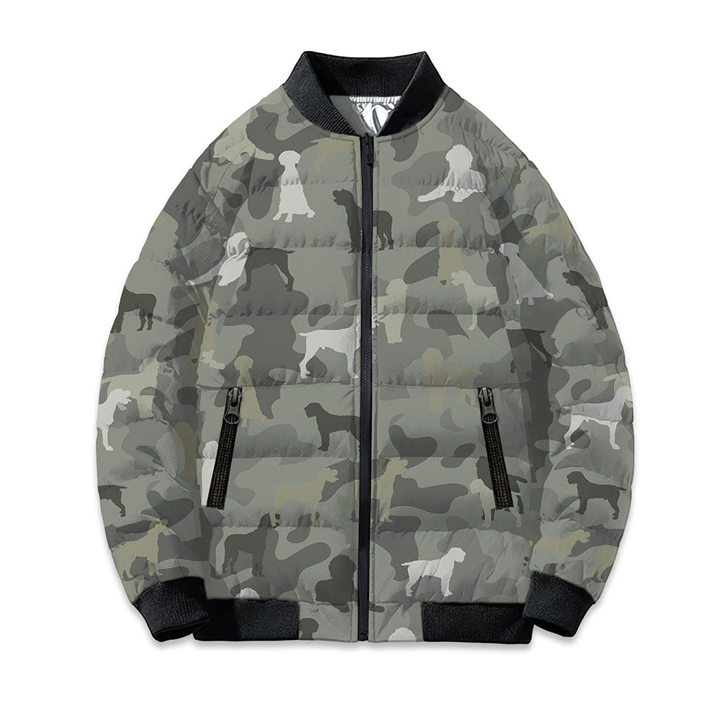 Wirehaired Pointing Griffon Camo Puffer Bomber Jacket