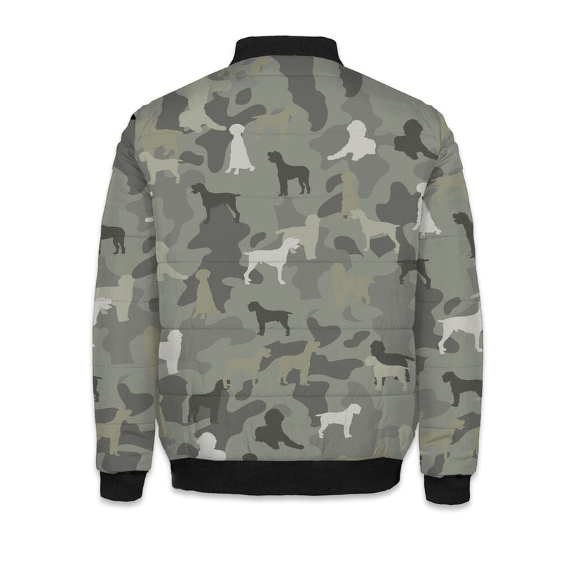 Wirehaired Pointing Griffon Camo Puffer Bomber Jacket