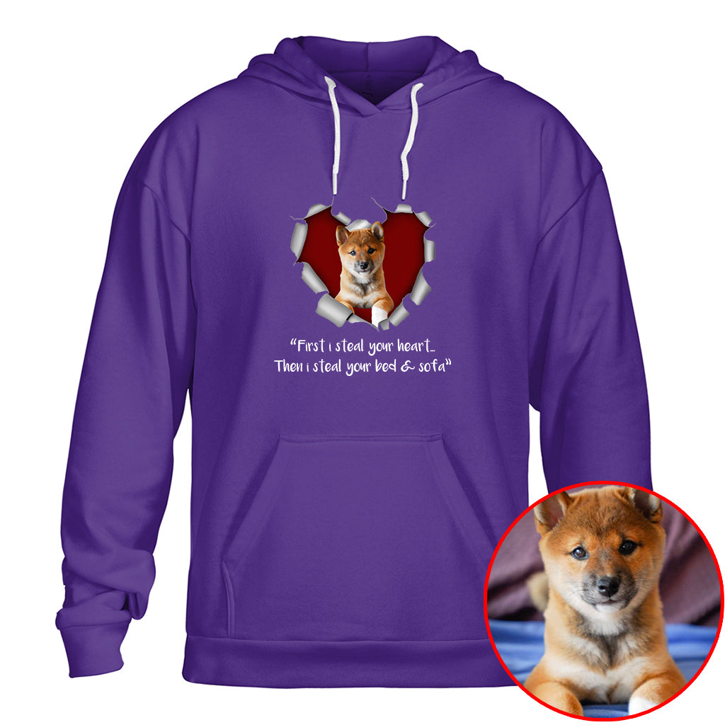 First I Steal Your Heart, Then Your Bed & Sofa Funny Dog Photo Shirt