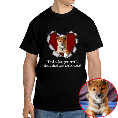 First I Steal Your Heart, Then Your Bed & Sofa Funny Dog Photo Shirt