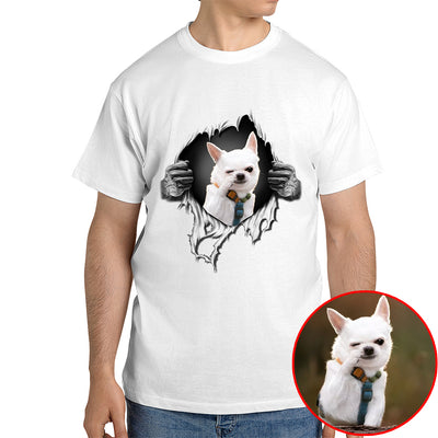 Dog Photo With Unique Two Hands Tearing Design