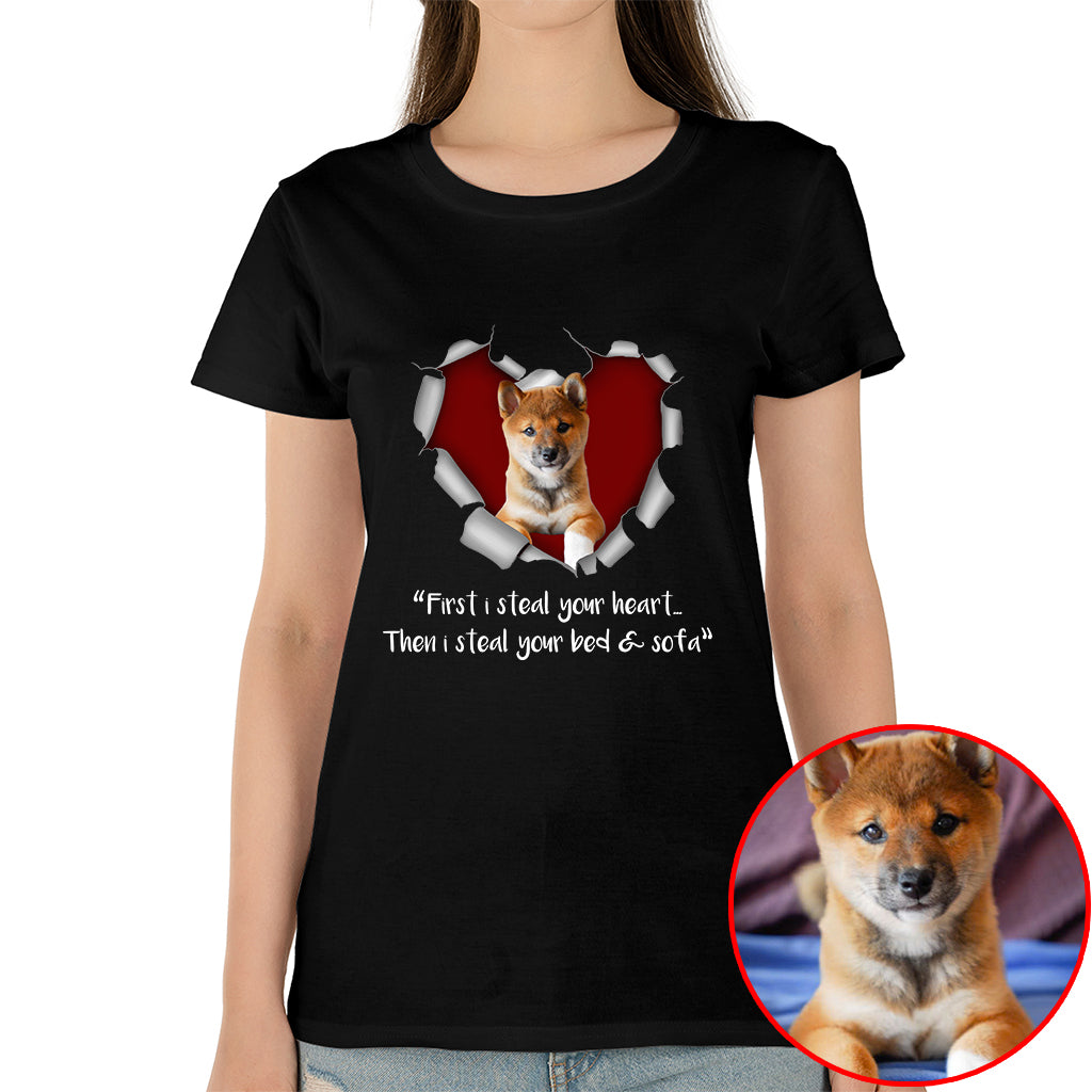 First I Steal Your Heart, Then Your Bed & Sofa Funny Dog Photo Shirt