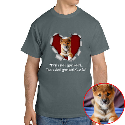 First I Steal Your Heart, Then Your Bed & Sofa Funny Dog Photo Shirt