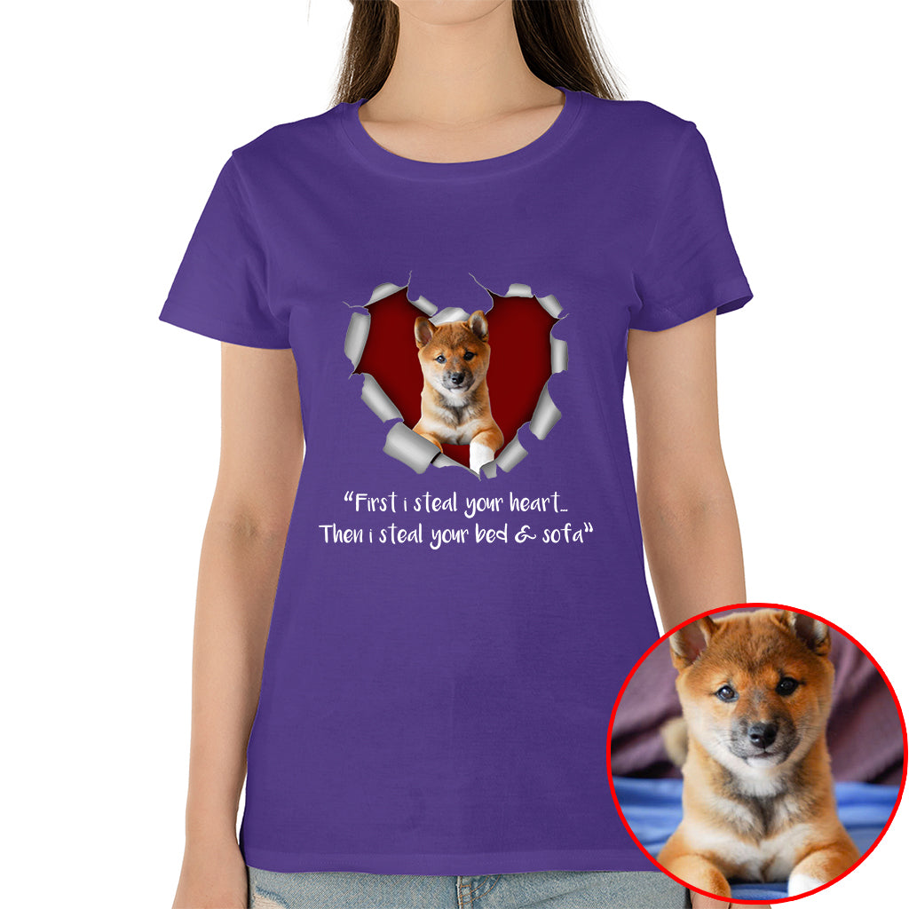 First I Steal Your Heart, Then Your Bed & Sofa Funny Dog Photo Shirt