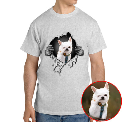 Dog Photo With Unique Two Hands Tearing Design