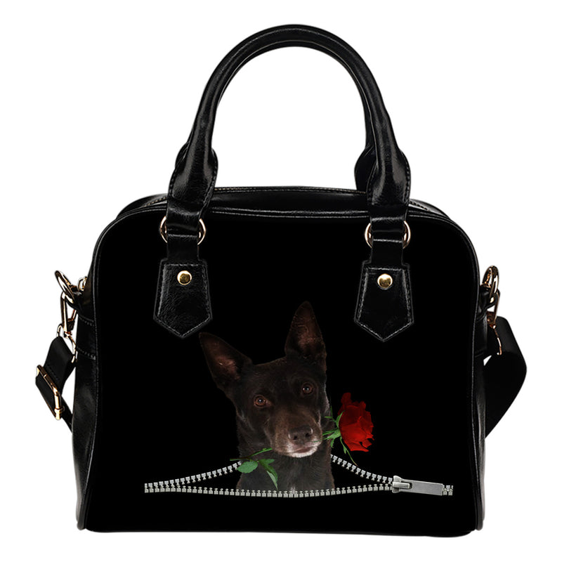 Australian Kelpie Rose Zipper Shoulder Handbag