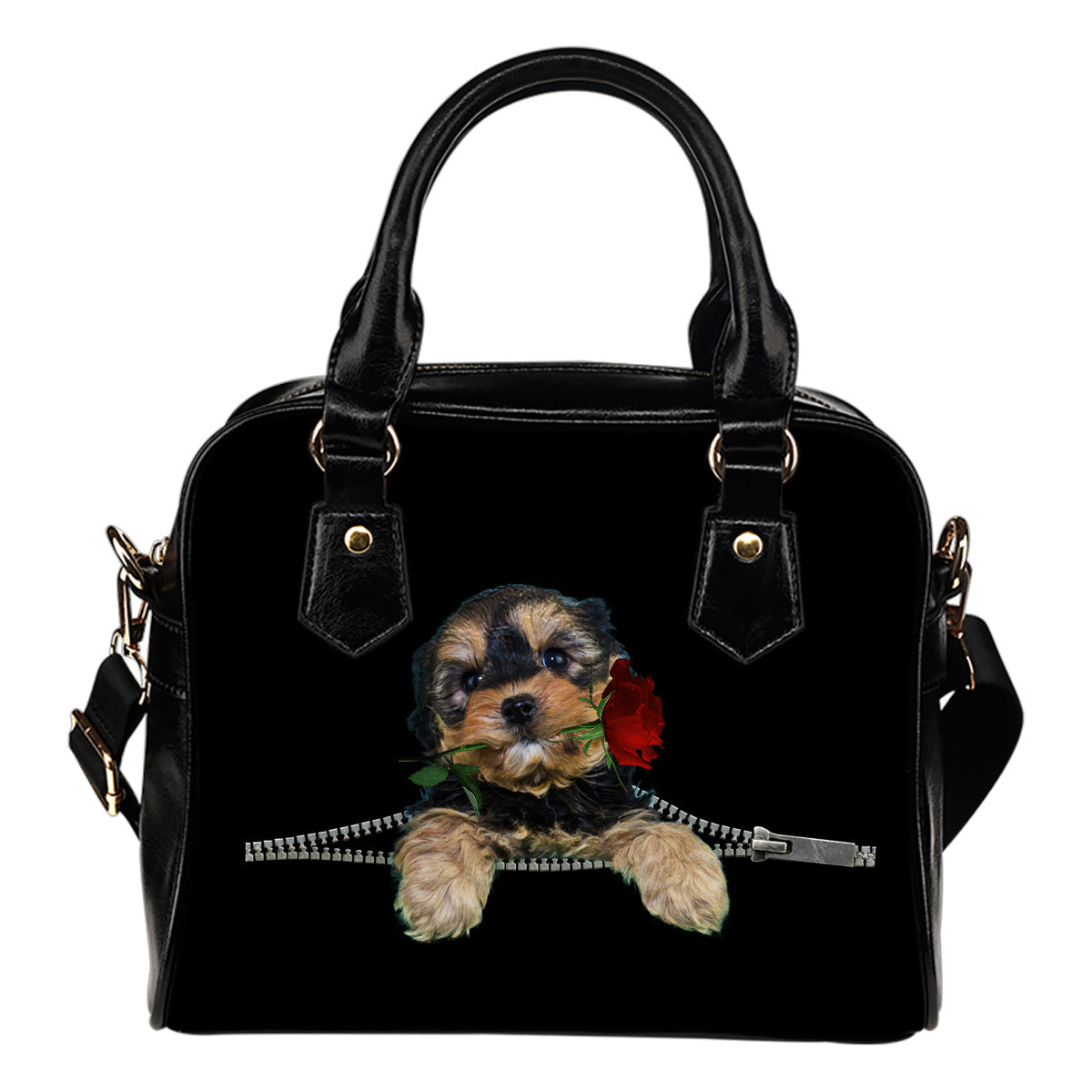 Yorkipoo Rose Zipper Shoulder Handbag