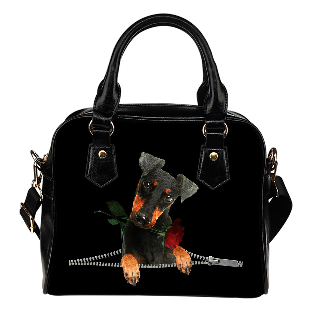 Manchester Terrier Rose Zipper Shoulder Handbag