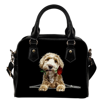 Labradoodle Rose Zipper Shoulder Handbag