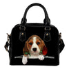 Beagle Rose Zipper Shoulder Handbag