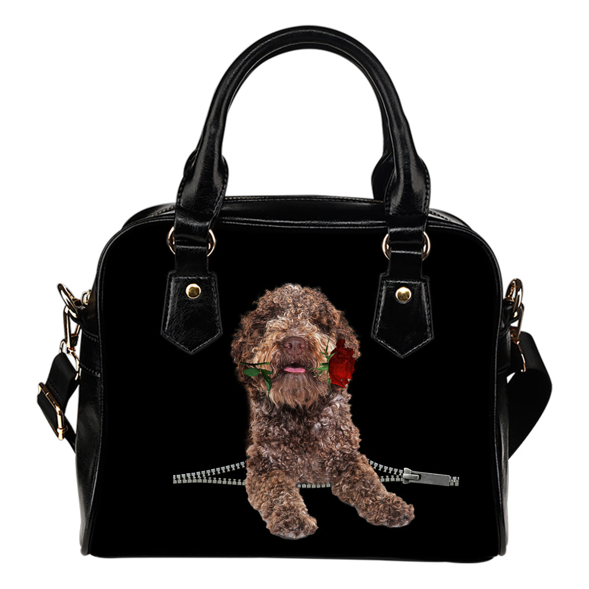 Lagotto Romagnolo Rose Zipper Shoulder Handbag
