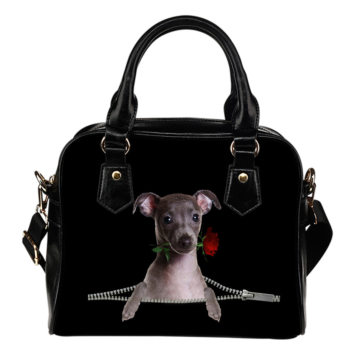 Greyhound Rose Zipper Shoulder Handbag