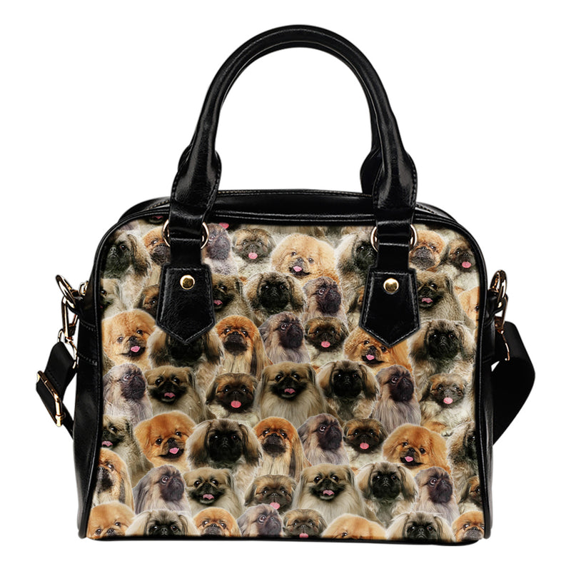 Pekingese Full Face Shoulder Handbag