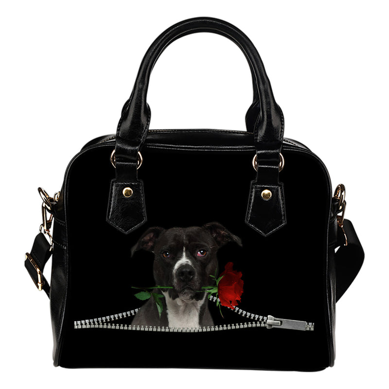 American Pit Bull Terrier Rose Zipper Shoulder Handbag