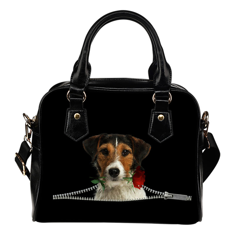 Fox Terrier Rose Zipper Shoulder Handbag