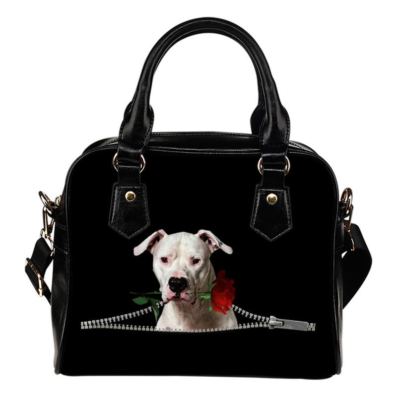Dogo Argentino Rose Zipper Shoulder Handbag