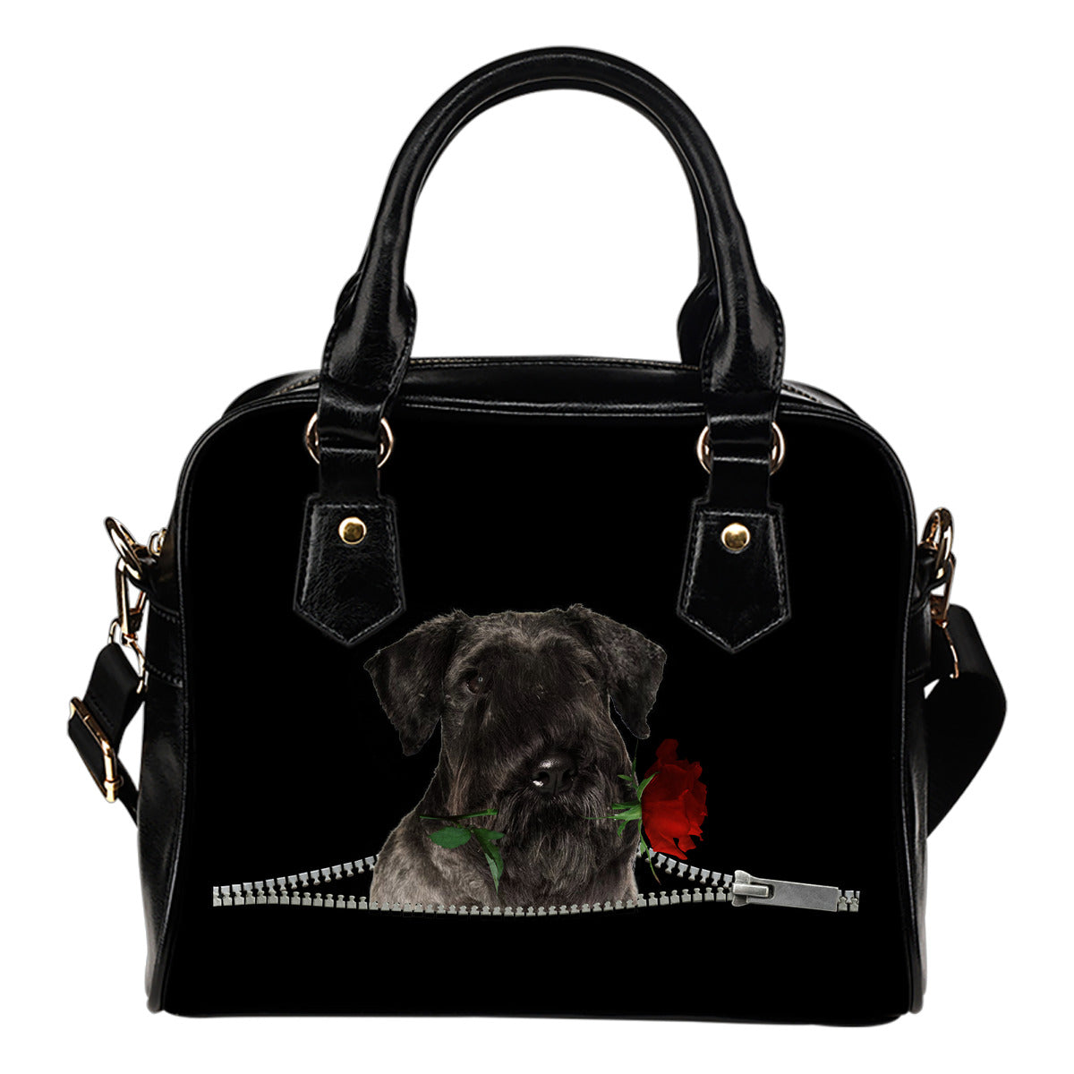 Cesky Terrier Rose Zipper Shoulder Handbag