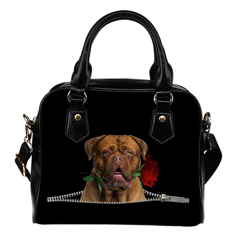 Dogue de Bordeaux Rose Zipper Shoulder Handbag