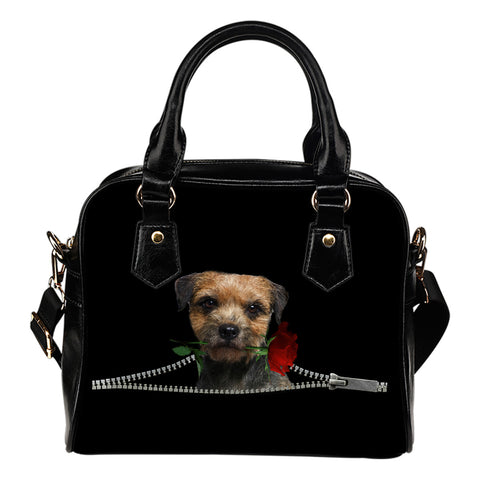 Border Terrier Rose Zipper Shoulder Handbag
