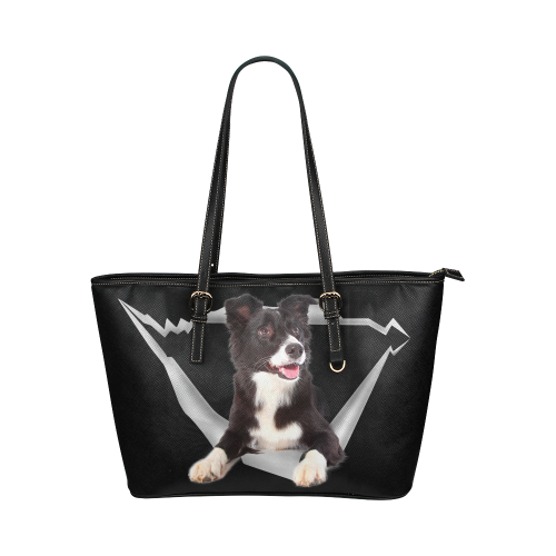 Border Collie Leather Tote Bag