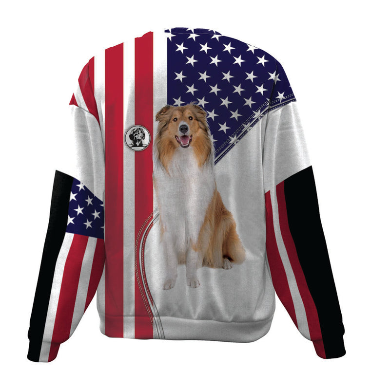 Rough Collie-USA Flag-Premium Sweater