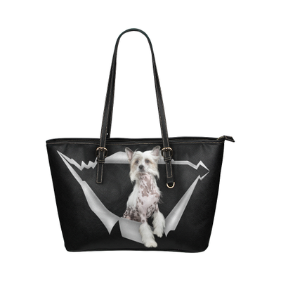 Chinese Crested Leather Tote Bag