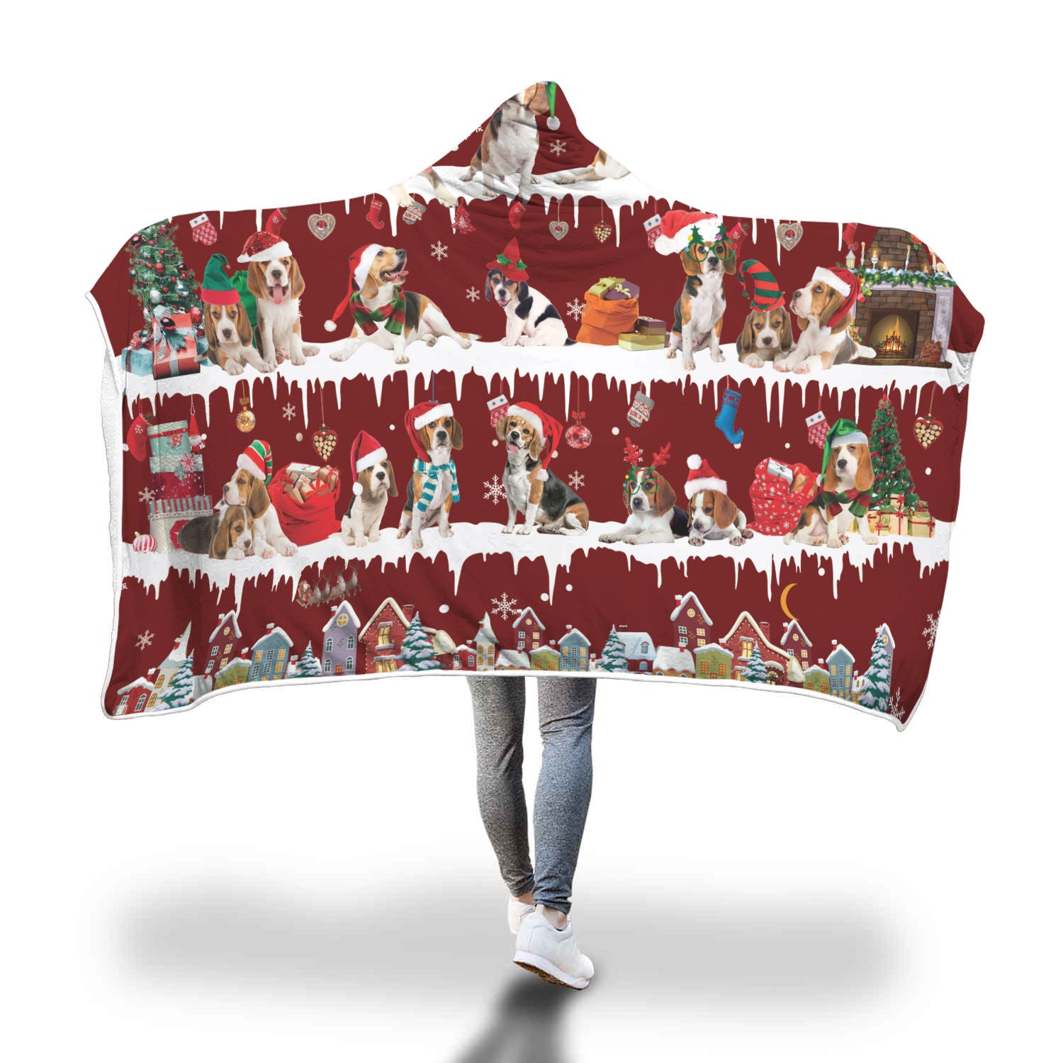 Beagle Snow Christmas Hooded Blanket