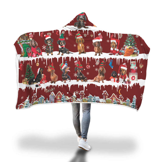 Dachshund Snow Christmas Hooded Blanket