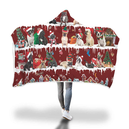 French Bulldog Snow Christmas Hooded Blanket