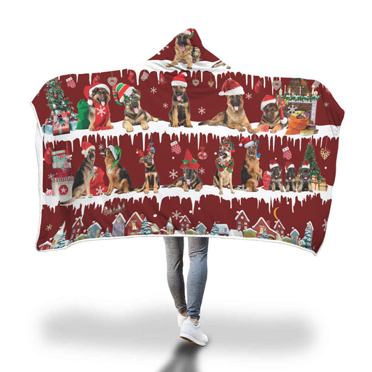 German Shepherd Snow Christmas Hooded Blanket