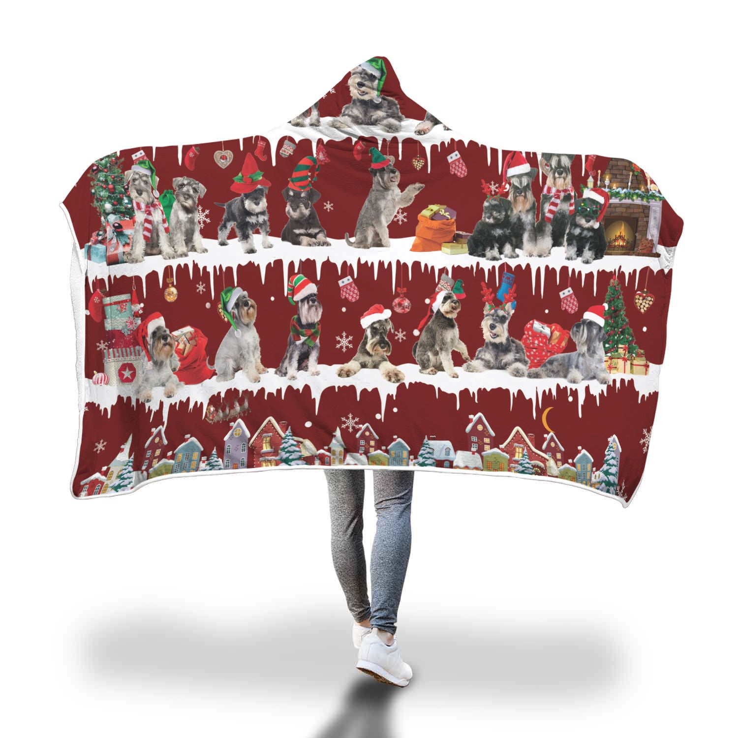 Schnauzer Snow Christmas Hooded Blanket