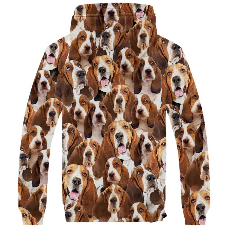 Basset Hound Full Face Fleece Hoodie