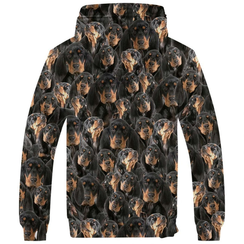 Black and Tan Coonhound Full Face Fleece Hoodie