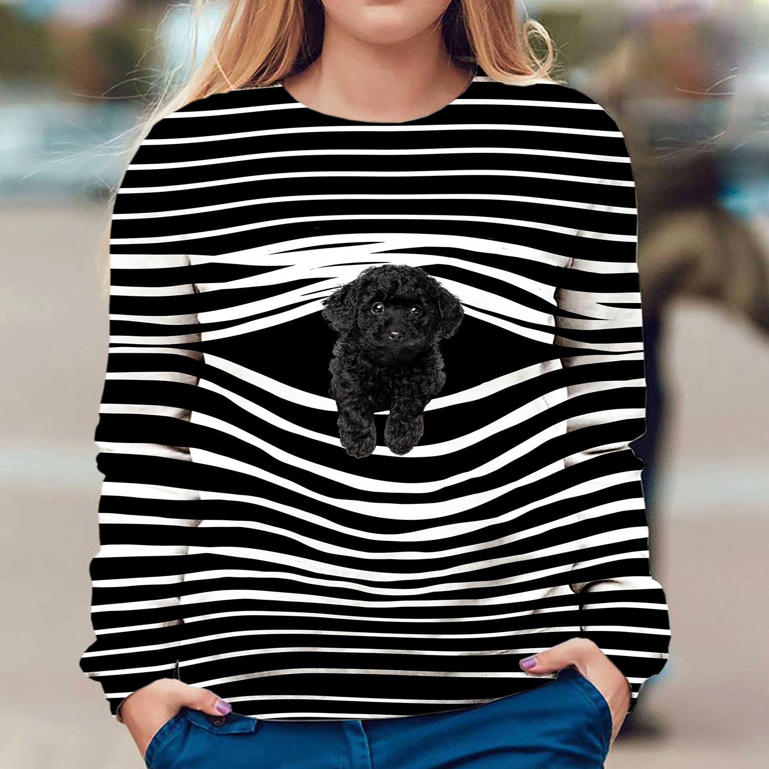 Black Toy Poodle - Stripe - Premium Sweater