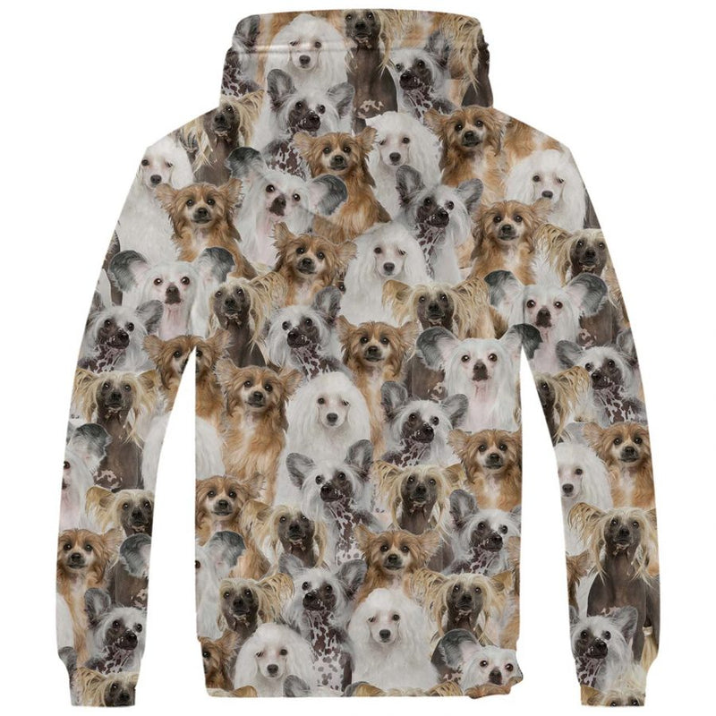 Chinese Crested Dog Full Face Fleece Hoodie