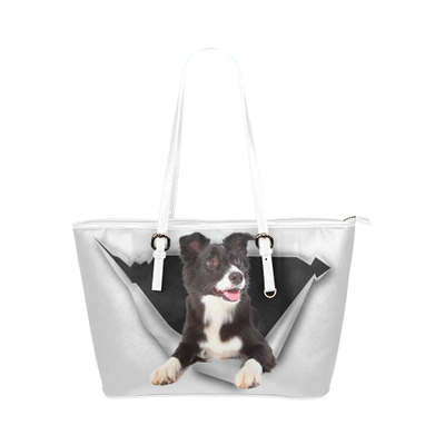 Border Collie Leather Tote Bag