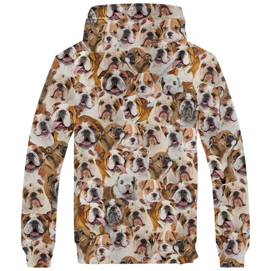English Bulldog Full Face Fleece Hoodie