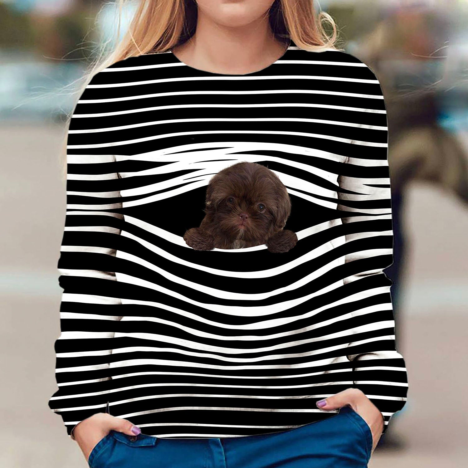 Shih Tzu Chocolate - Stripe - Premium Sweater