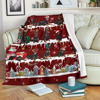 Doberman Pinscher Snow Christmas Blanket
