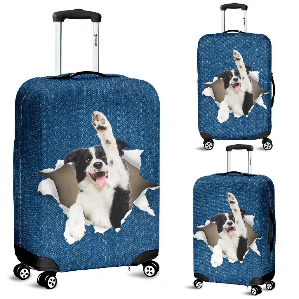 Border Collie Torn Paper Luggage Covers