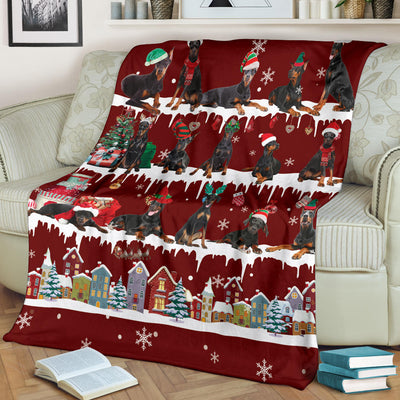 Doberman Pinscher Snow Christmas Blanket
