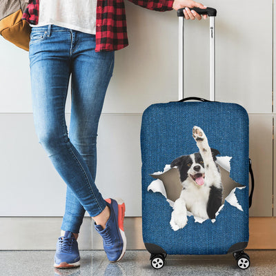 Border Collie Torn Paper Luggage Covers