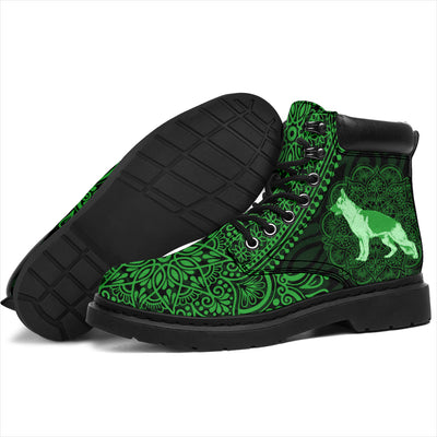 German Shepherd Mandala Green All-Season Boots