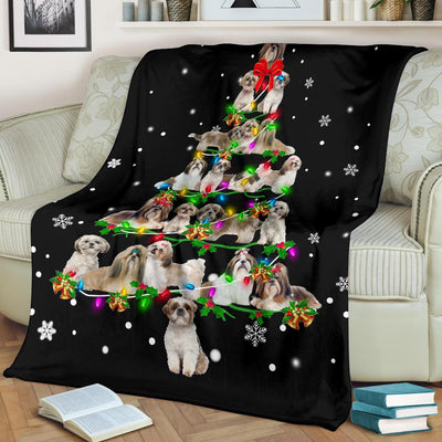 Shih Tzu Christmas Tree Blanket